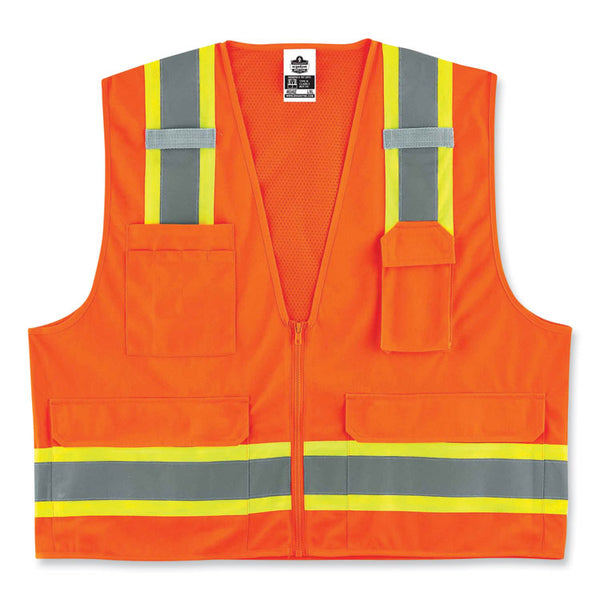 ergodyne® GloWear 8248Z Class 2 Two-Tone Surveyors Zipper Vest, Polyester, Small/Medium, Orange, Ships in 1-3 Business Days (EGO24063) Each