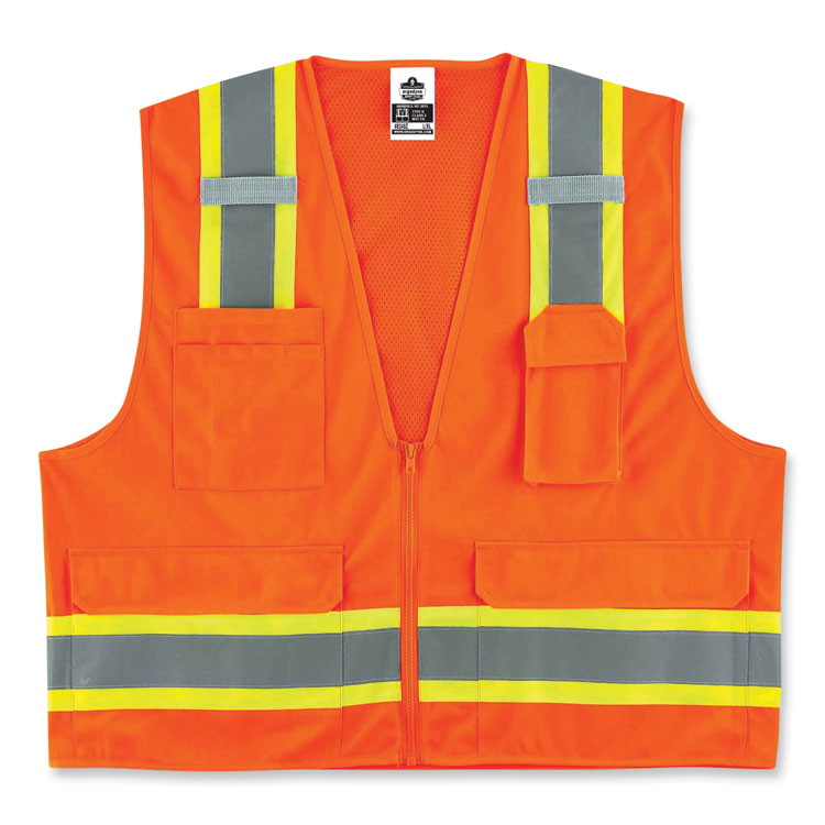 ergodyne® GloWear 8248Z Class 2 Two-Tone Surveyors Zipper Vest, Polyester, Large/X-Large, Orange, Ships in 1-3 Business Days (EGO24065) Each