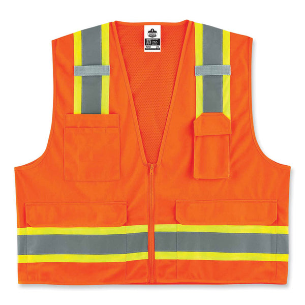 ergodyne® GloWear 8248Z Class 2 Two-Tone Surveyors Zipper Vest, Polyester, 2X-Large/3X-Large, Orange, Ships in 1-3 Business Days (EGO24067) Each