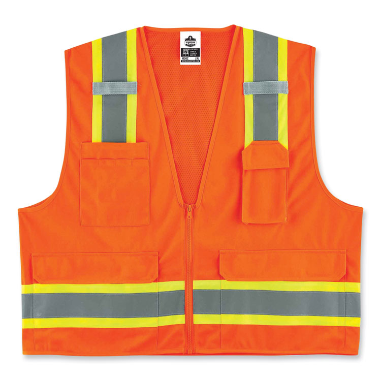 ergodyne® GloWear 8248Z Class 2 Two-Tone Surveyors Zipper Vest, Polyester, 2X-Large/3X-Large, Orange, Ships in 1-3 Business Days (EGO24067) Each