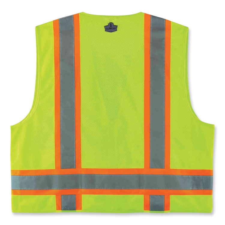 ergodyne® GloWear 8248Z Class 2 Two-Tone Surveyors Zipper Vest, Polyester, Large/X-Large, Lime, Ships in 1-3 Business Days (EGO24075) Each