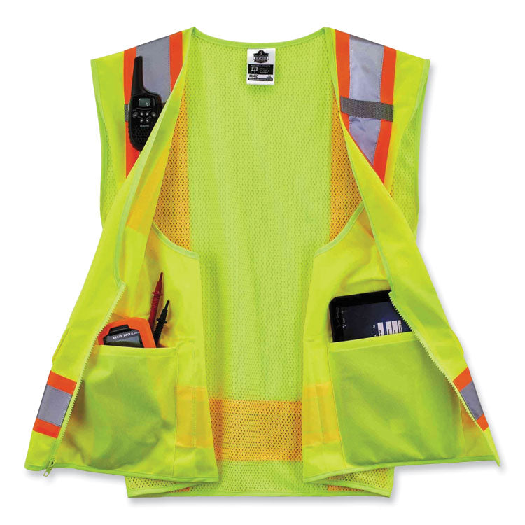 ergodyne® GloWear 8248Z Class 2 Two-Tone Surveyors Zipper Vest, Polyester, Large/X-Large, Lime, Ships in 1-3 Business Days (EGO24075) Each