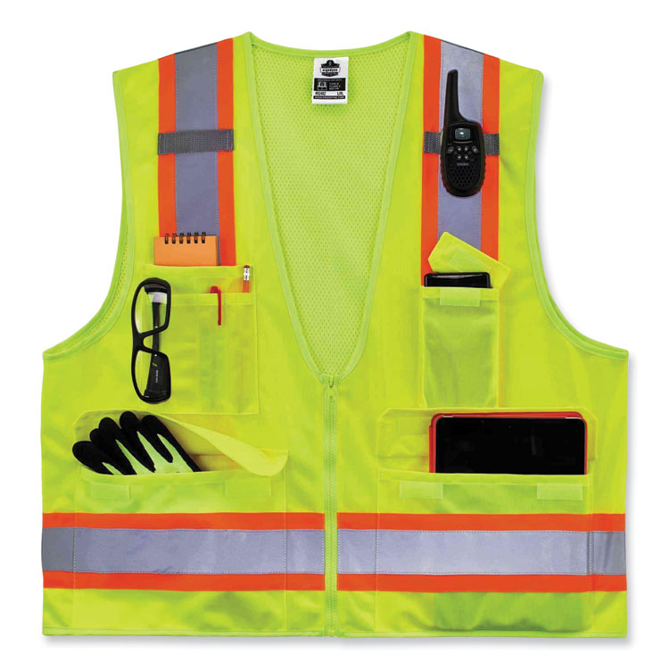 ergodyne® GloWear 8248Z Class 2 Two-Tone Surveyors Zipper Vest, Polyester, Large/X-Large, Lime, Ships in 1-3 Business Days (EGO24075) Each