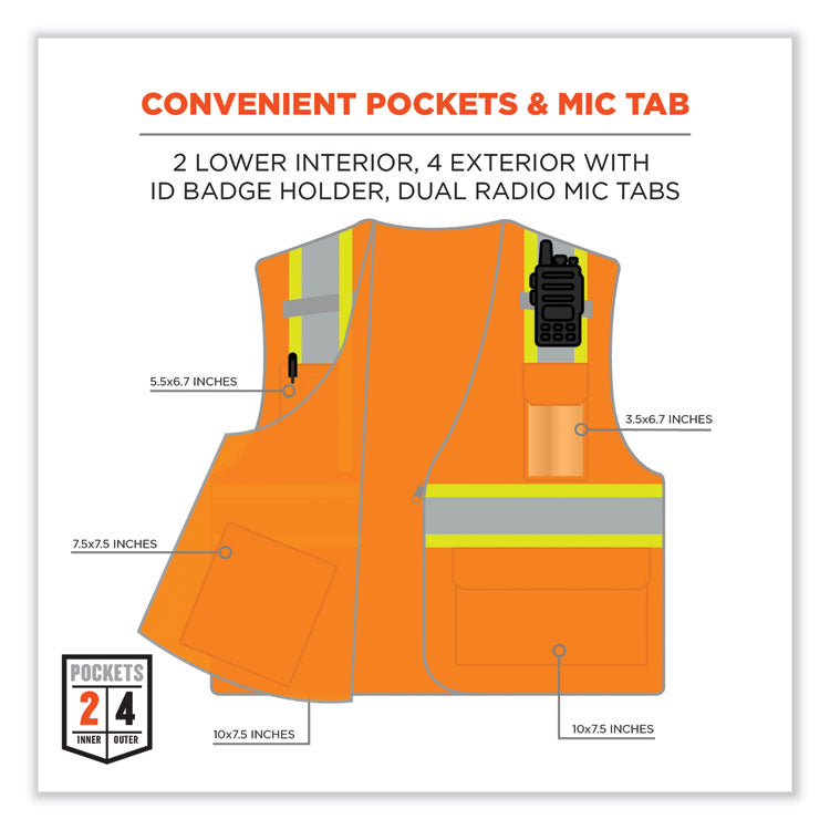 ergodyne® GloWear 8246Z Class 2 Two-Tone Mesh Reflective Binding Zipper Vest, Polyester, Small/Med, Orange, Ships in 1-3 Business Days (EGO24133) Each