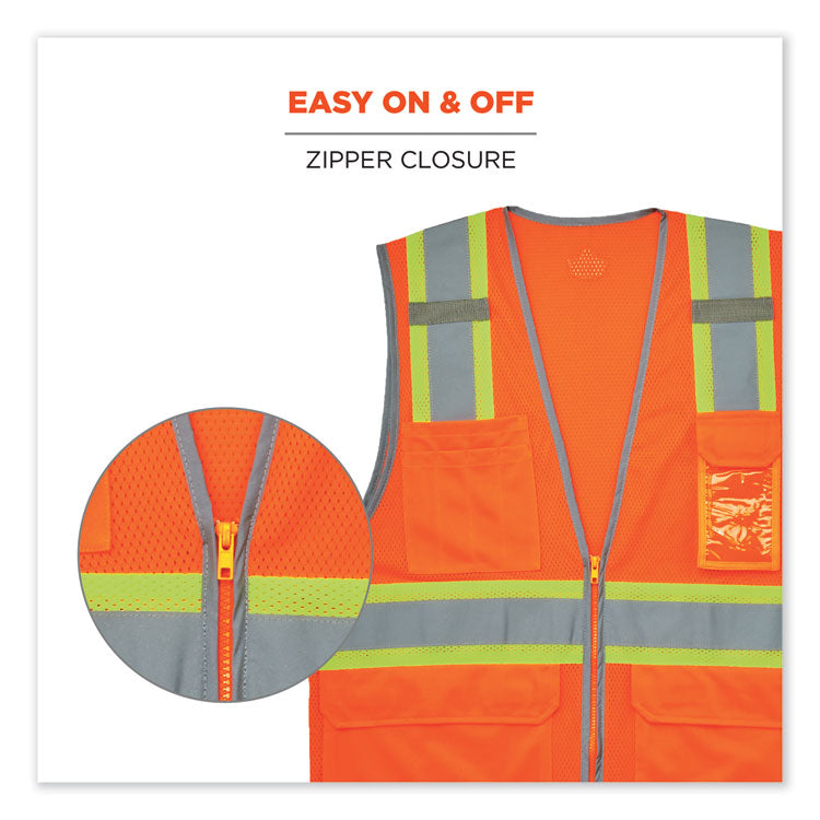 ergodyne® GloWear 8246Z Class 2 Two-Tone Mesh Reflective Binding Zipper Vest, Polyester, Small/Med, Orange, Ships in 1-3 Business Days (EGO24133) Each