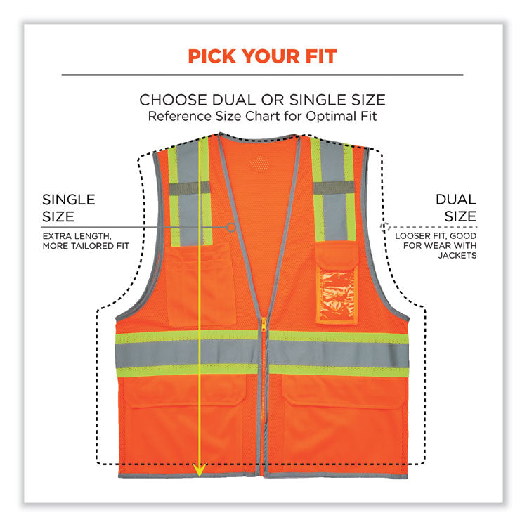 ergodyne® GloWear 8246Z Class 2 Two-Tone Mesh Reflective Binding Zipper Vest, Polyester, Small/Med, Orange, Ships in 1-3 Business Days (EGO24133) Each