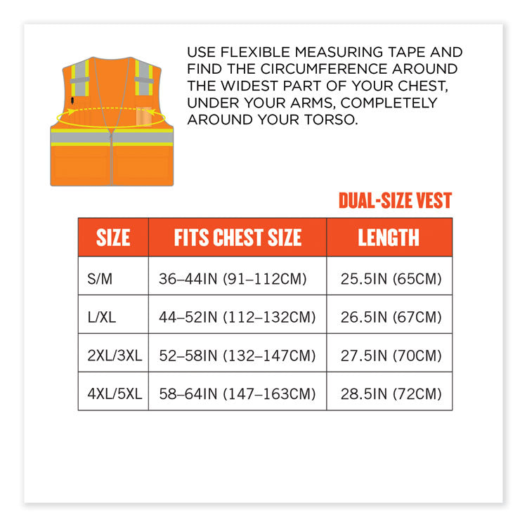 ergodyne® GloWear 8246Z Class 2 Two-Tone Mesh Reflective Binding Zipper Vest, Polyester, Small/Med, Orange, Ships in 1-3 Business Days (EGO24133) Each