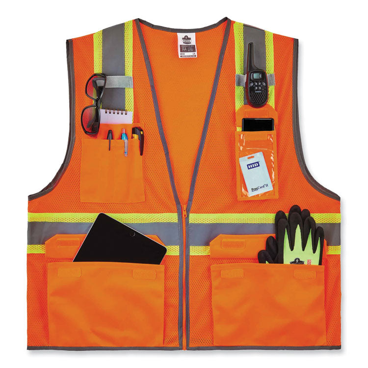 ergodyne® GloWear 8246Z Class 2 Two-Tone Mesh Reflective Binding Zipper Vest, Polyester, Small/Med, Orange, Ships in 1-3 Business Days (EGO24133) Each