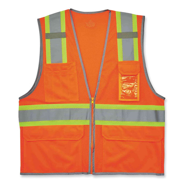 ergodyne® GloWear 8246Z Class 2 Two-Tone Mesh Reflective Binding Zipper Vest, Polyester, Small/Med, Orange, Ships in 1-3 Business Days (EGO24133) Each