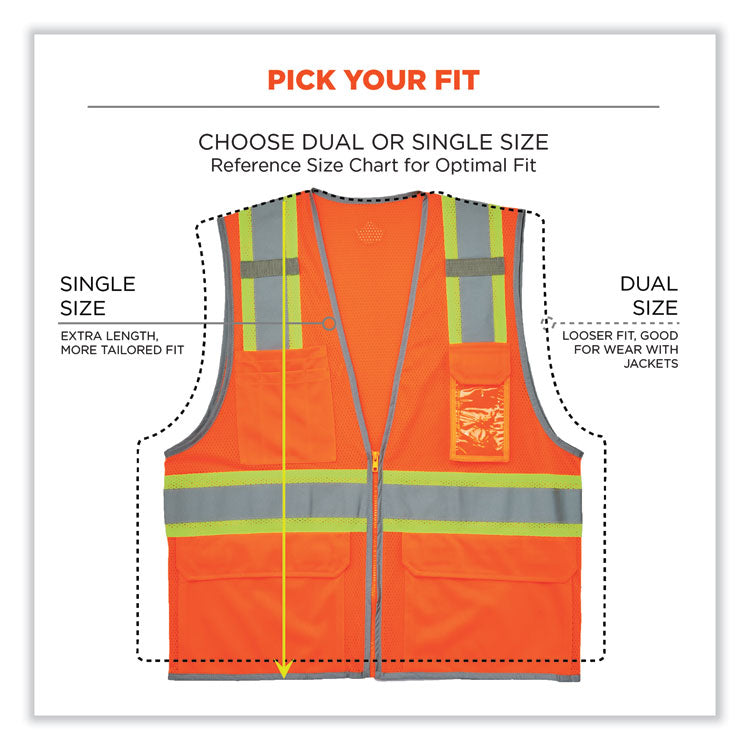 ergodyne® GloWear 8246Z Class 2 Two-Tone Mesh Reflective Binding Zipper Vest, Polyester, Large/XL, Orange, Ships in 1-3 Business Days (EGO24135) Each