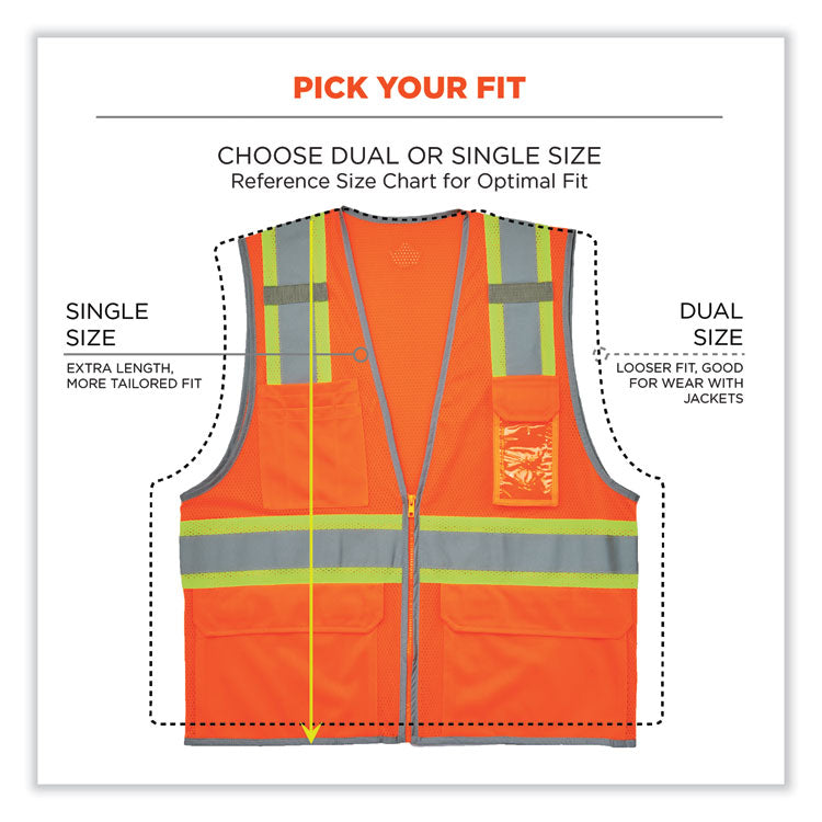 ergodyne® GloWear 8246Z Class 2 Two-Tone Mesh Reflective Binding Zipper Vest, Polyester, 4XL/5XL, Orange, Ships in 1-3 Business Days (EGO24139) Each