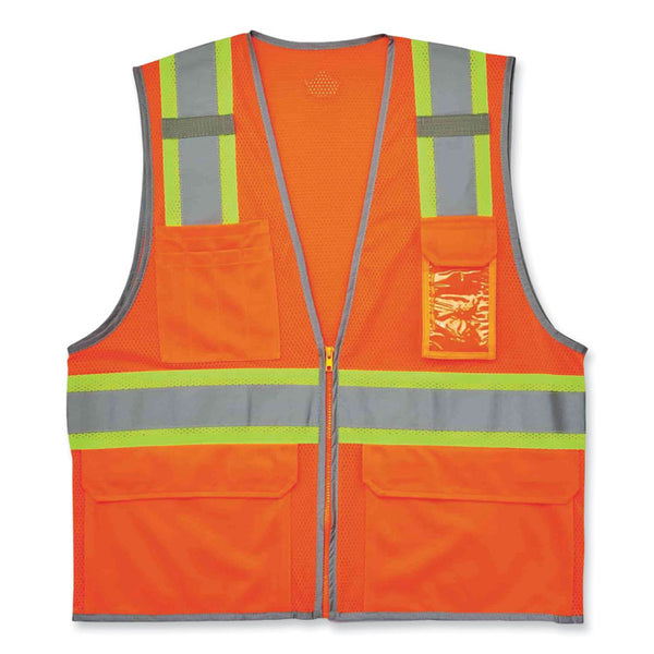 ergodyne® GloWear 8246Z Class 2 Two-Tone Mesh Reflective Binding Zipper Vest, Polyester, 4XL/5XL, Orange, Ships in 1-3 Business Days (EGO24139) Each