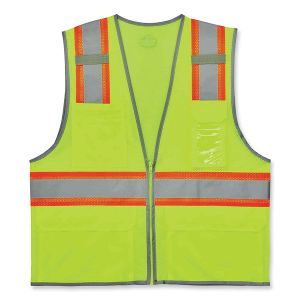 ergodyne® GloWear 8246Z Class 2 Two-Tone Mesh Reflective Binding Zipper Vest, Polyester, Small/Medium, Lime, Ships in 1-3 Business Days (EGO24143) Each