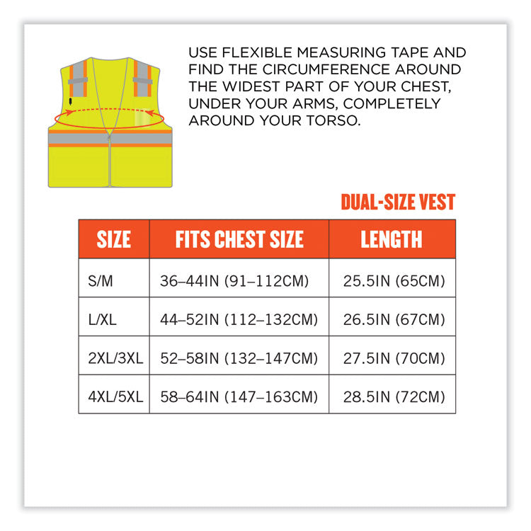 ergodyne® GloWear 8246Z Class 2 Two-Tone Mesh Reflective Binding Zipper Vest, Polyester, 4X-Large/5XL, Lime, Ships in 1-3 Business Days (EGO24149) Each