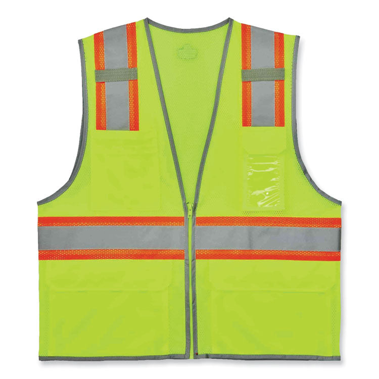 ergodyne® GloWear 8246Z Class 2 Two-Tone Mesh Reflective Binding Zipper Vest, Polyester, 4X-Large/5XL, Lime, Ships in 1-3 Business Days (EGO24149) Each
