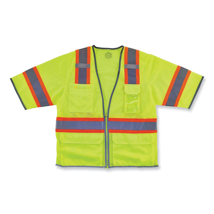 ergodyne® GloWear 8346Z Class 3 Two-Tone Hi-Vis Surveyor Zipper Vest, Small/Medium, Lime, Ships in 1-3 Business Days (EGO24163) Each