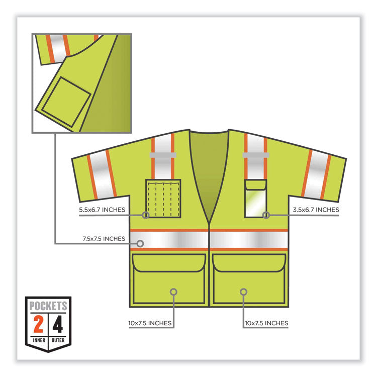 ergodyne® GloWear 8346Z Class 3 Two-Tone Hi-Vis Surveyor Zipper Vest, Large/X-Large, Lime, Ships in 1-3 Business Days (EGO24165) Each