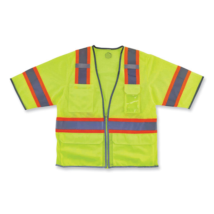 ergodyne® GloWear 8346Z Class 3 Two-Tone Hi-Vis Surveyor Zipper Vest, 4X-Large/5X-Large, Lime, Ships in 1-3 Business Days (EGO24169) Each