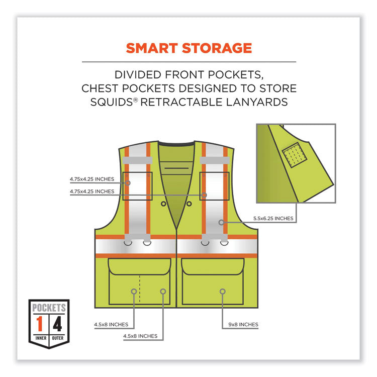 ergodyne® GloWear 8231TV Class 2 Hi-Vis Tool Tethering Safety Vest, Polyester, 4X-Large/5X-Large, Lime, Ships in 1-3 Business Days (EGO24179) Each