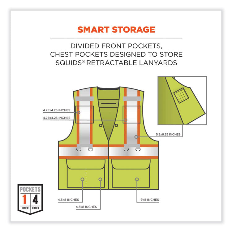 ergodyne® GloWear 8231TVK Class 2 Hi-Vis Tool Tethering Safety Vest Kit, Polyester, Small/Medium, Lime, Ships in 1-3 Business Days (EGO24183) Each