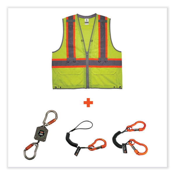 ergodyne® GloWear 8231TVK Class 2 Hi-Vis Tool Tethering Safety Vest Kit, Polyester, Large/X-Large, Lime, Ships in 1-3 Business Days (EGO24185) Each