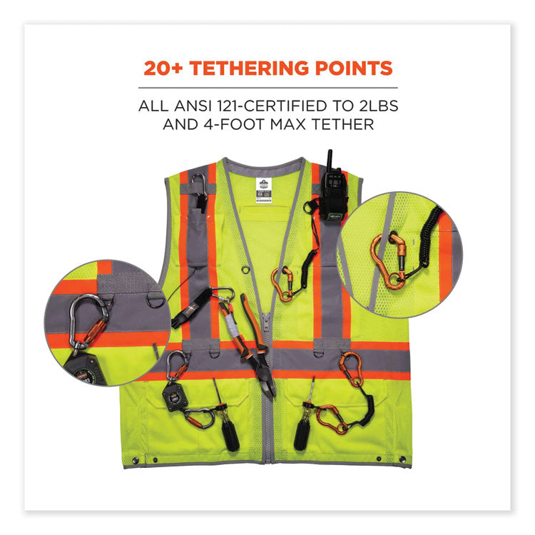 ergodyne® GloWear 8231TVK Class 2 Hi-Vis Tool Tethering Safety Vest Kit, Polyester, 2X-Large/3X-Large, Lime, Ships in 1-3 Business Days (EGO24187) Each