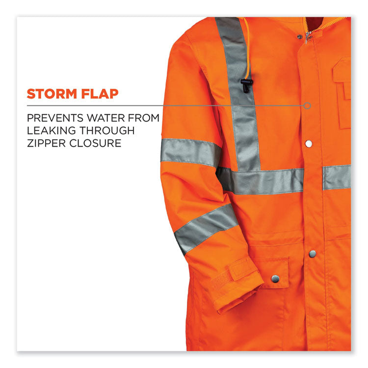 ergodyne® GloWear 8365 Class 3 Hi-Vis Rain Jacket, Polyester, Large, Orange, Ships in 1-3 Business Days (EGO24314) Each