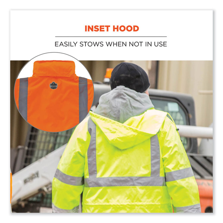 ergodyne® GloWear 8365 Class 3 Hi-Vis Rain Jacket, Polyester, X-Large, Orange, Ships in 1-3 Business Days (EGO24315) Each