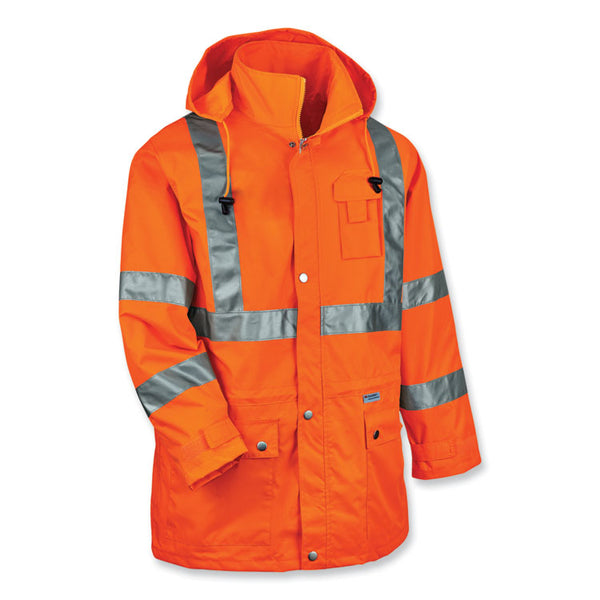 ergodyne® GloWear 8365 Class 3 Hi-Vis Rain Jacket, Polyester, X-Large, Orange, Ships in 1-3 Business Days (EGO24315) Each