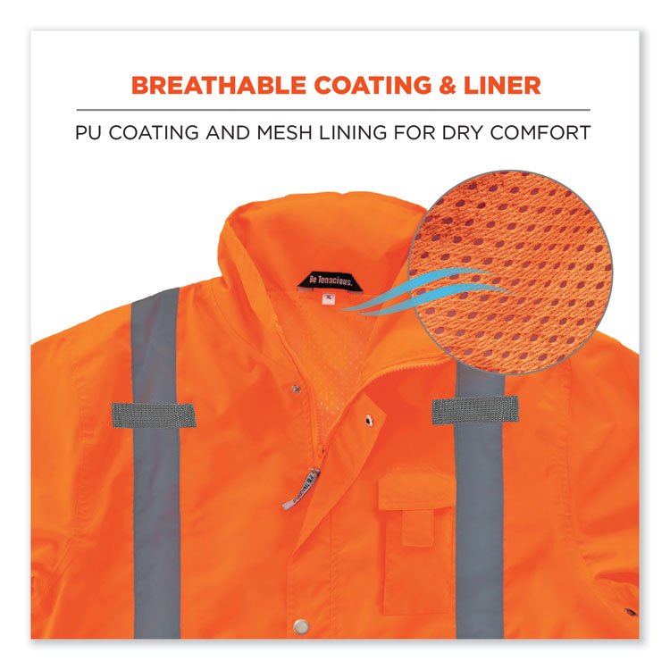 ergodyne® GloWear 8365 Class 3 Hi-Vis Rain Jacket, Polyester, 2X-Large, Orange, Ships in 1-3 Business Days (EGO24316) Each