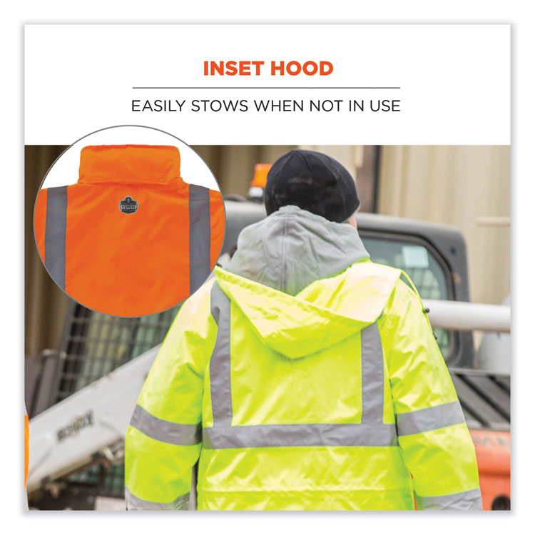 ergodyne® GloWear 8365 Class 3 Hi-Vis Rain Jacket, Polyester, 2X-Large, Orange, Ships in 1-3 Business Days (EGO24316) Each