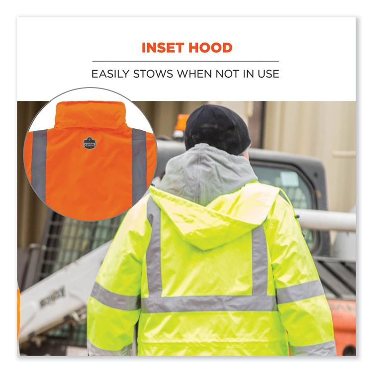 ergodyne® GloWear 8365 Class 3 Hi-Vis Rain Jacket, Polyester, 4X-Large, Orange, Ships in 1-3 Business Days (EGO24318) Each