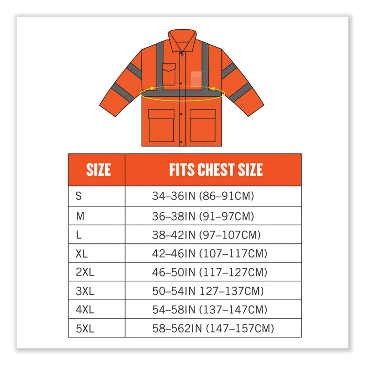 ergodyne® GloWear 8365 Class 3 Hi-Vis Rain Jacket, Polyester, 4X-Large, Orange, Ships in 1-3 Business Days (EGO24318) Each