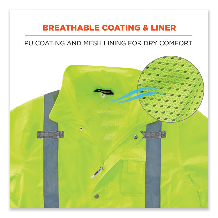 ergodyne® GloWear 8365 Class 3 Hi-Vis Rain Jacket, Polyester, Small, Lime, Ships in 1-3 Business Days (EGO24322) Each