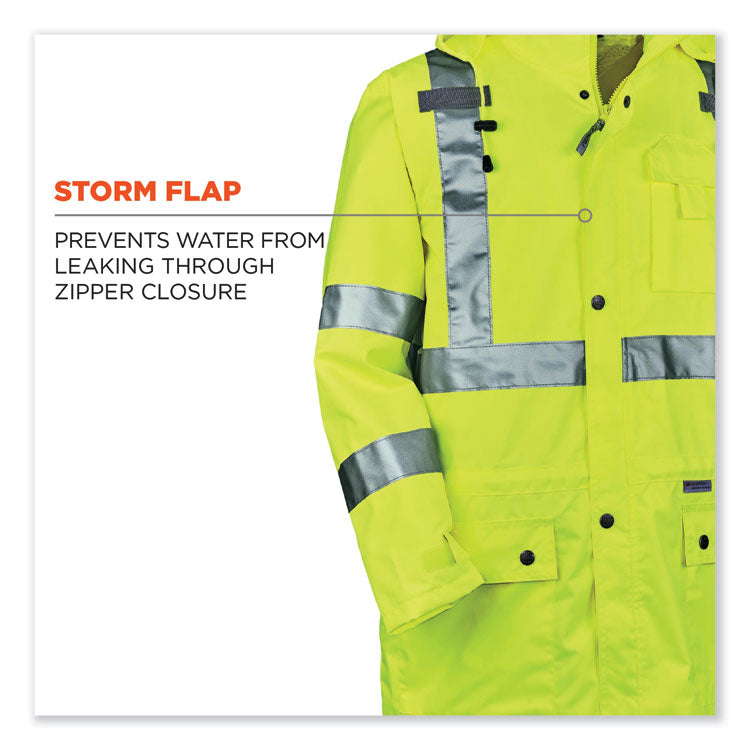 ergodyne® GloWear 8365 Class 3 Hi-Vis Rain Jacket, Polyester, Small, Lime, Ships in 1-3 Business Days (EGO24322) Each