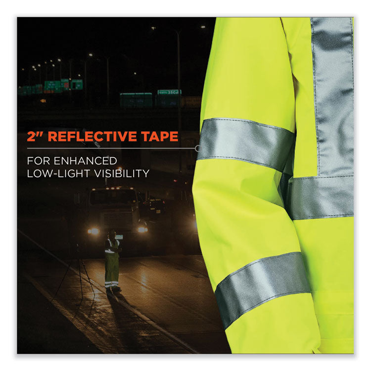 ergodyne® GloWear 8365 Class 3 Hi-Vis Rain Jacket, Polyester, Small, Lime, Ships in 1-3 Business Days (EGO24322) Each
