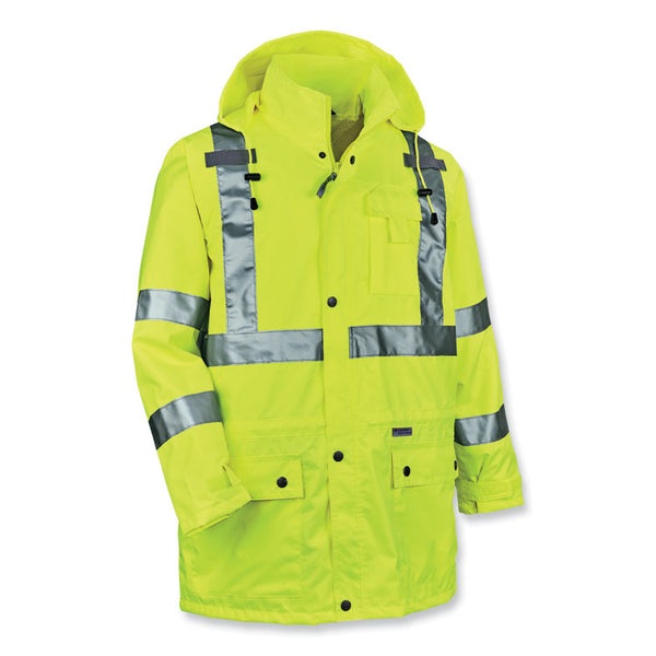 ergodyne® GloWear 8365 Class 3 Hi-Vis Rain Jacket, Polyester, Small, Lime, Ships in 1-3 Business Days (EGO24322) Each