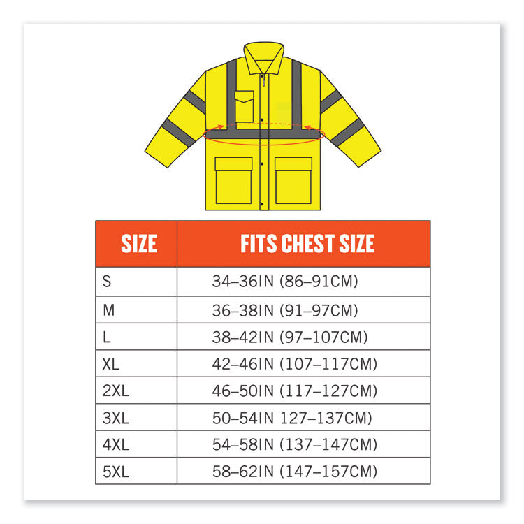 ergodyne® GloWear 8365 Class 3 Hi-Vis Rain Jacket, Polyester, Medium, Lime, Ships in 1-3 Business Days (EGO24323) Each
