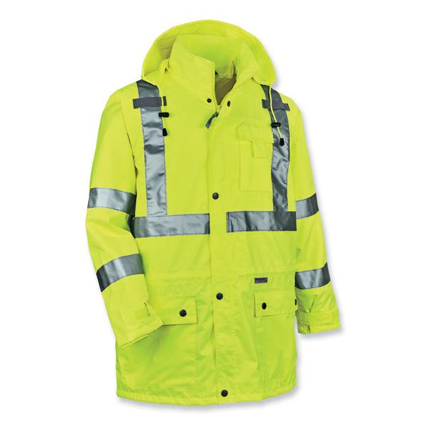 ergodyne® GloWear 8365 Class 3 Hi-Vis Rain Jacket, Polyester, Medium, Lime, Ships in 1-3 Business Days (EGO24323) Each