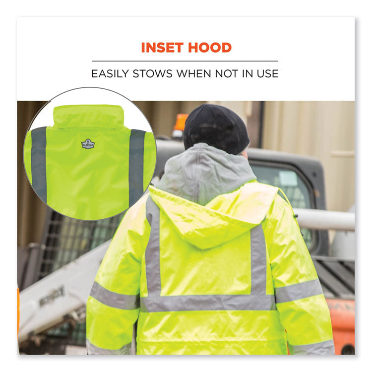 ergodyne® GloWear 8365 Class 3 Hi-Vis Rain Jacket, Polyester, 2X-Large, Lime, Ships in 1-3 Business Days (EGO24326) Each