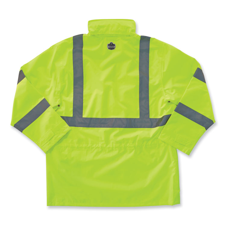 ergodyne® GloWear 8365 Class 3 Hi-Vis Rain Jacket, Polyester, 3X-Large, Lime, Ships in 1-3 Business Days (EGO24327) Each