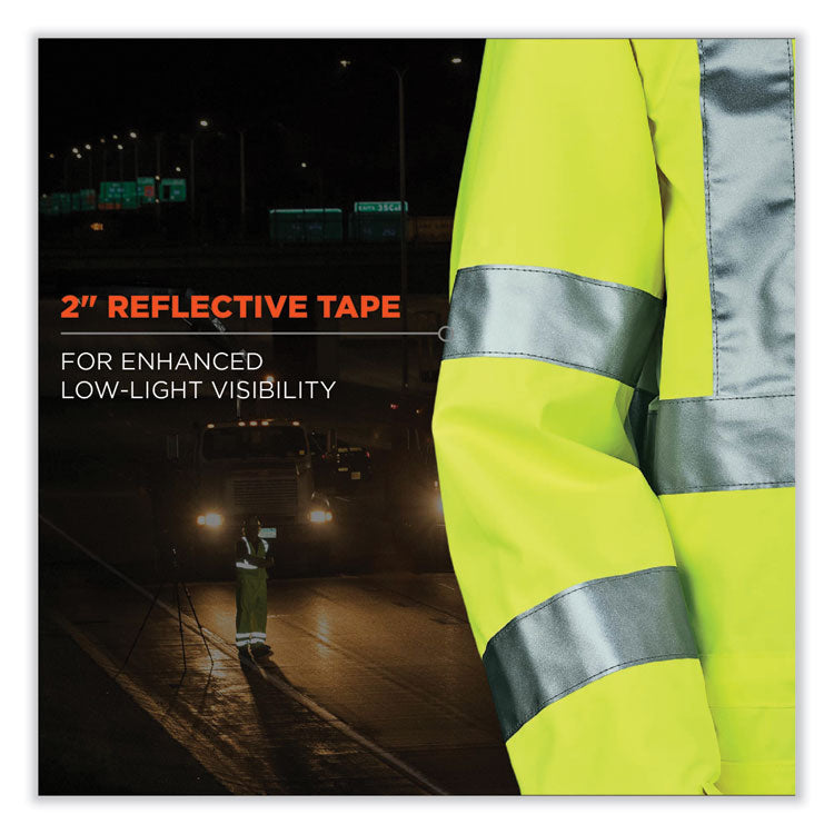 ergodyne® GloWear 8365 Class 3 Hi-Vis Rain Jacket, Polyester, 3X-Large, Lime, Ships in 1-3 Business Days (EGO24327) Each