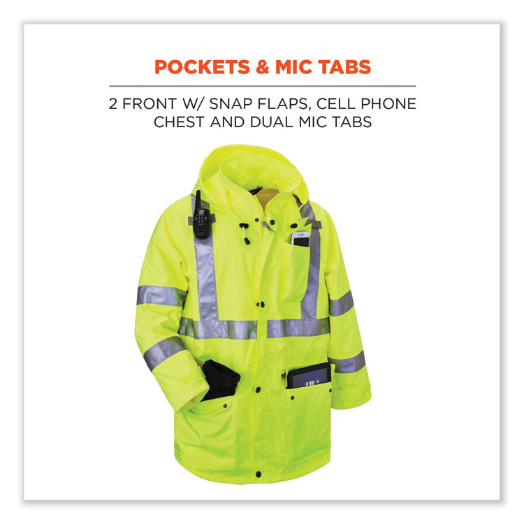 ergodyne® GloWear 8365 Class 3 Hi-Vis Rain Jacket, Polyester, 3X-Large, Lime, Ships in 1-3 Business Days (EGO24327) Each