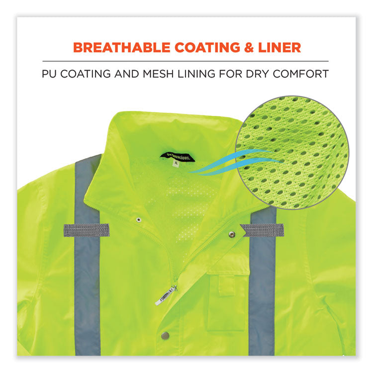 ergodyne® GloWear 8365 Class 3 Hi-Vis Rain Jacket, Polyester, 4X-Large, Lime, Ships in 1-3 Business Days (EGO24328) Each