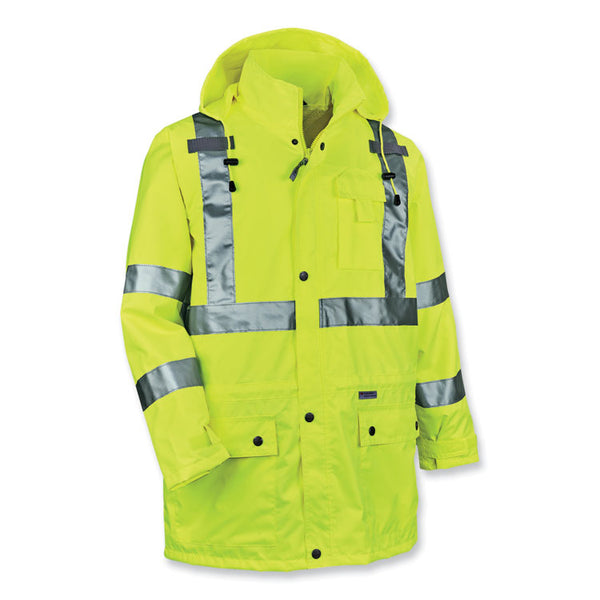 ergodyne® GloWear 8365 Class 3 Hi-Vis Rain Jacket, Polyester, 4X-Large, Lime, Ships in 1-3 Business Days (EGO24328) Each