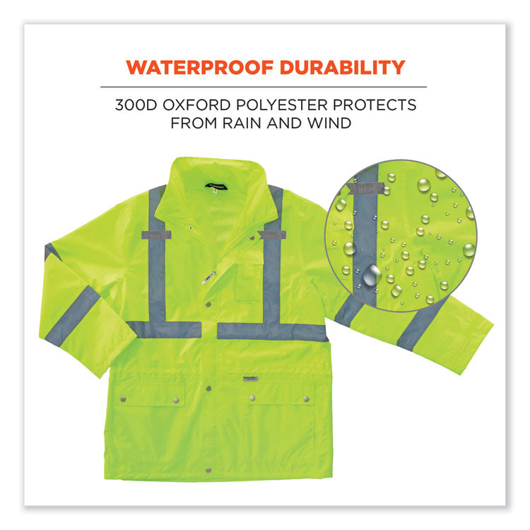 ergodyne® GloWear 8365 Class 3 Hi-Vis Rain Jacket, Polyester, 5X-Large, Lime, Ships in 1-3 Business Days (EGO24329) Each