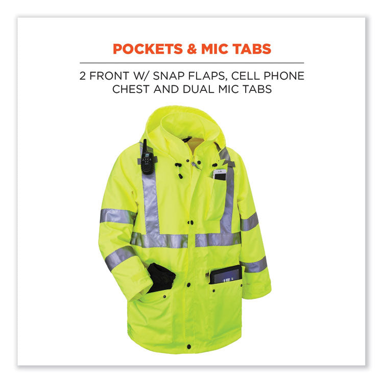 ergodyne® GloWear 8365 Class 3 Hi-Vis Rain Jacket, Polyester, 5X-Large, Lime, Ships in 1-3 Business Days (EGO24329) Each