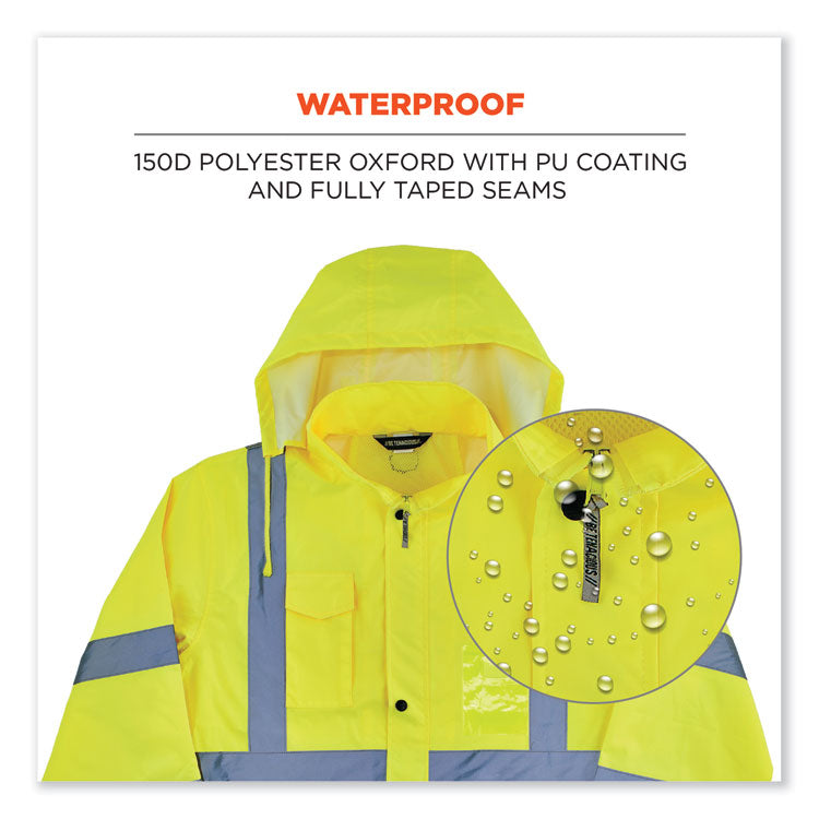 ergodyne® GloWear 8366 Class 3 Lightweight Hi-Vis Rain Jacket, Polyester, Medium, Lime, Ships in 1-3 Business Days (EGO24333) Each