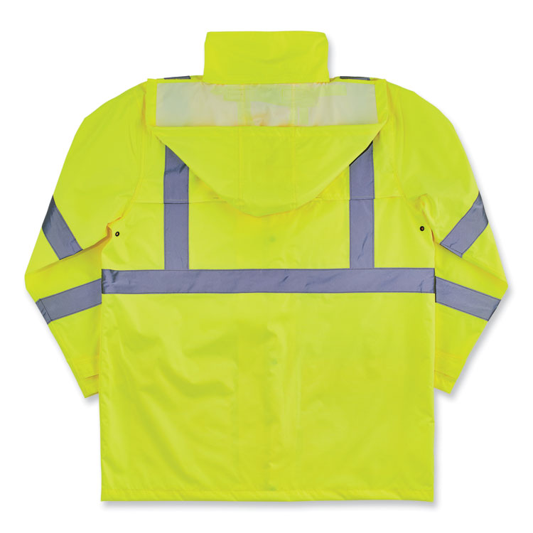 ergodyne® GloWear 8366 Class 3 Lightweight Hi-Vis Rain Jacket, Polyester, Large, Lime, Ships in 1-3 Business Days (EGO24334) Each