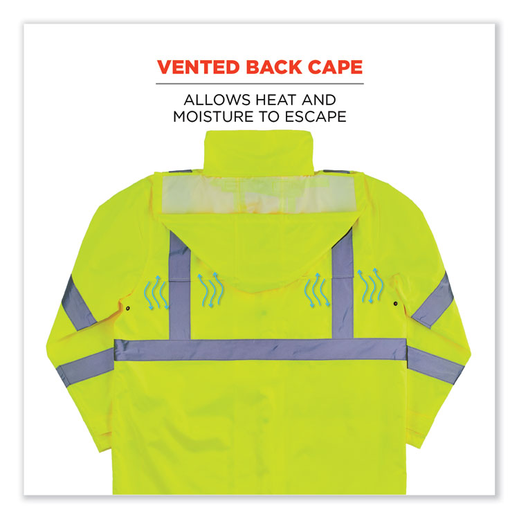 ergodyne® GloWear 8366 Class 3 Lightweight Hi-Vis Rain Jacket, Polyester, Large, Lime, Ships in 1-3 Business Days (EGO24334) Each